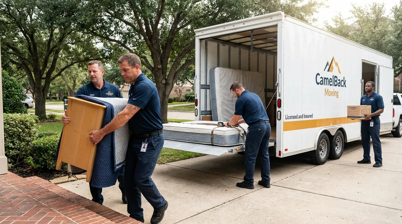 Crew loading residential truck for cross-state move from Victor, ID