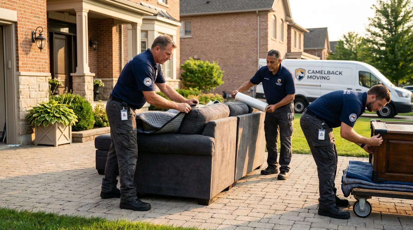 Large estate moving crew wrapping furniture in Victor, ID